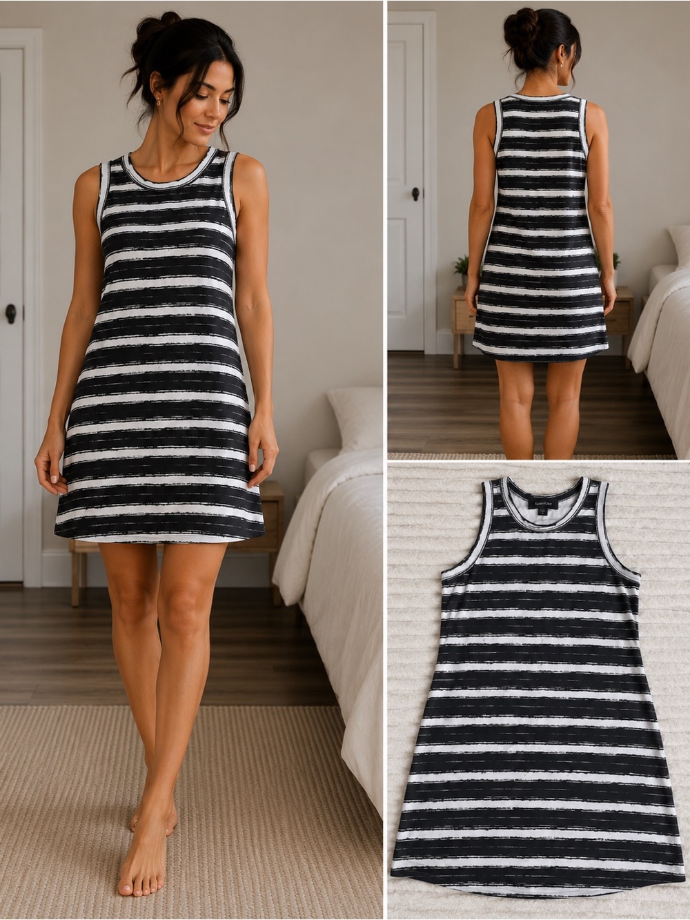 Karen Kane Black & White Brushstroke Stripe Top